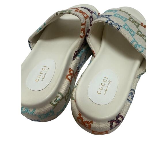 Gucci Embroidered Logo Platform Slide Sandals Sz. 39 (US 9) - Picture 6 of 11